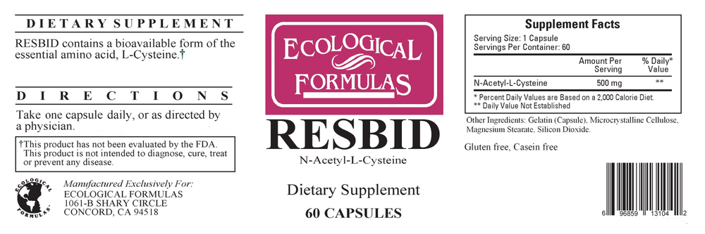 Ecological Formulas/Cardiovascular Research Resbid (N-AcetylCysteine SR 500mg) — view 2
