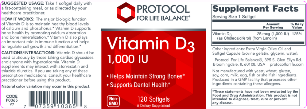 Protocol for Life Balance Vitamin D3 1,000IU — view 2