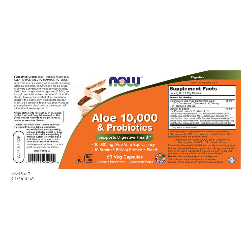 NOW Foods Aloe 10,000 & Probiotics — view 2
