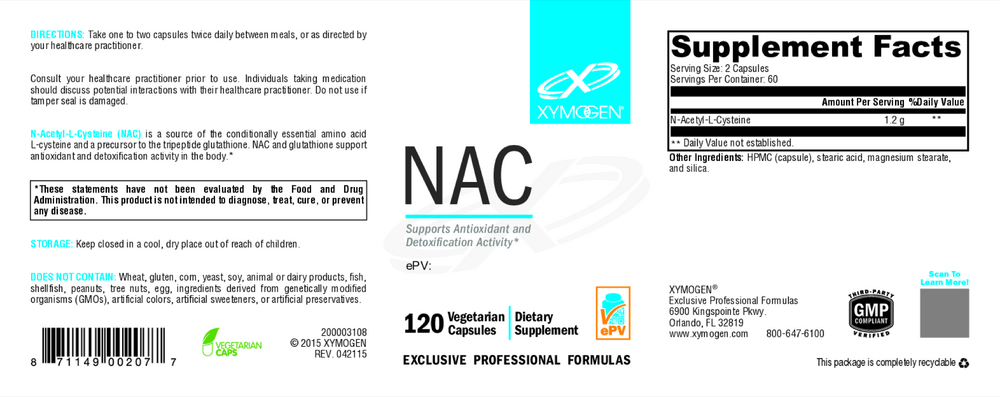 Xymogen NAC (N-Acetyl-L-Cysteine) — view 2