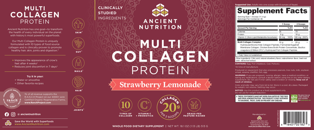 Ancient Nutrition Multi Collagen Protein Strawberry Lemonade — view 2