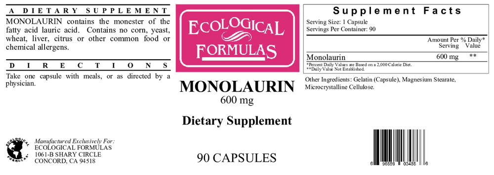 Ecological Formulas/Cardiovascular Research Monolaurin 600mg — view 2