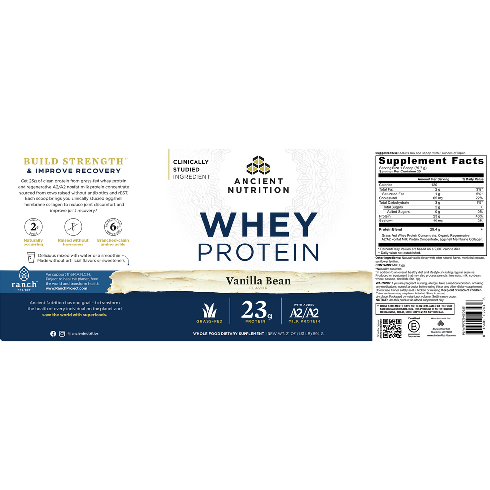 Ancient Nutrition Whey Protein Powder - Vanilla — view 2