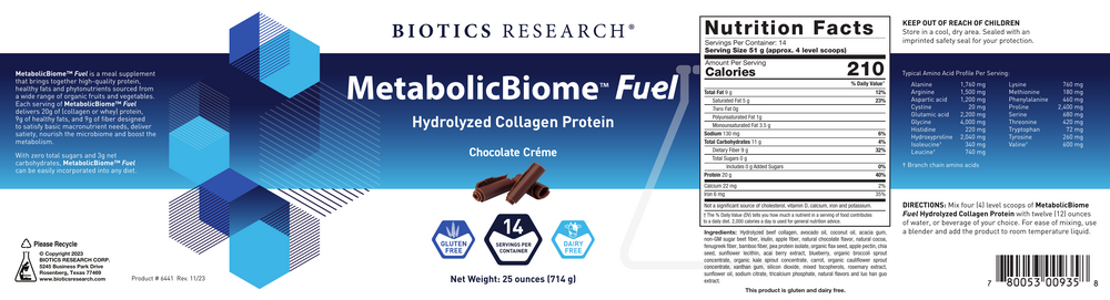 Biotics Research MetabolicBiome Fuel Hydrolyzed Collagen Protein, Chocolate — view 2