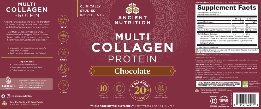 Ancient Nutrition Multi Collagen Protein Chocolate — view 2