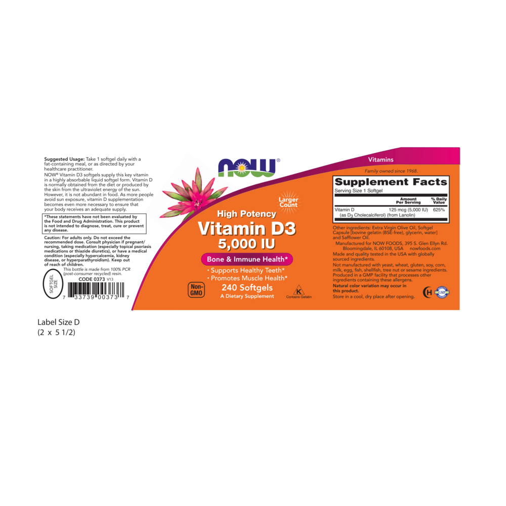 NOW Foods Vitamin D-3 5,000IU — view 2