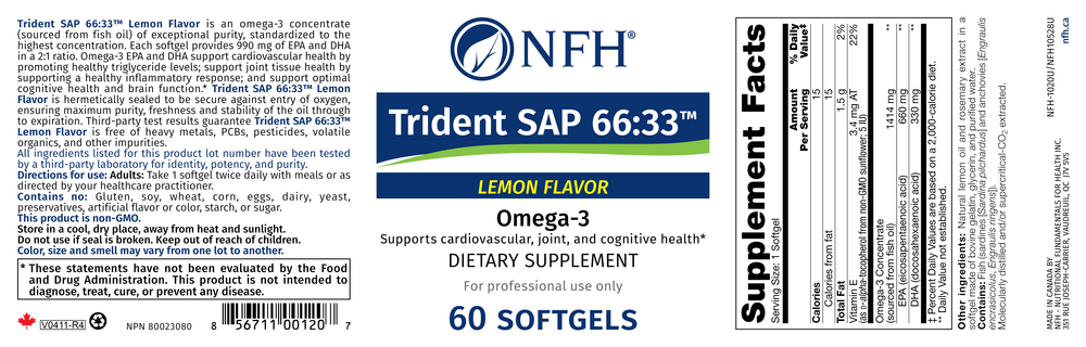 Nutritional Fundamentals for Health Trident SAP 66:33 Lemon Flavor — view 2