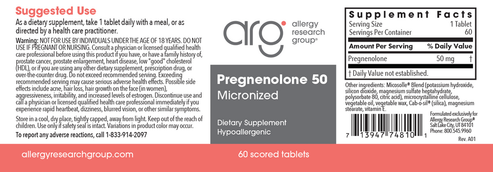 Allergy Research Group Pregnenolone 50mg Micronized Lipid Matrix — view 2