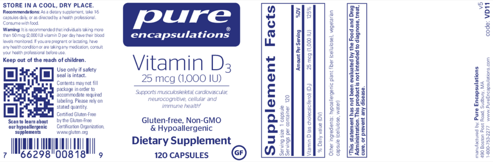 Pure Encapsulations Vitamin D3  25mcg (1,000IU) — view 2