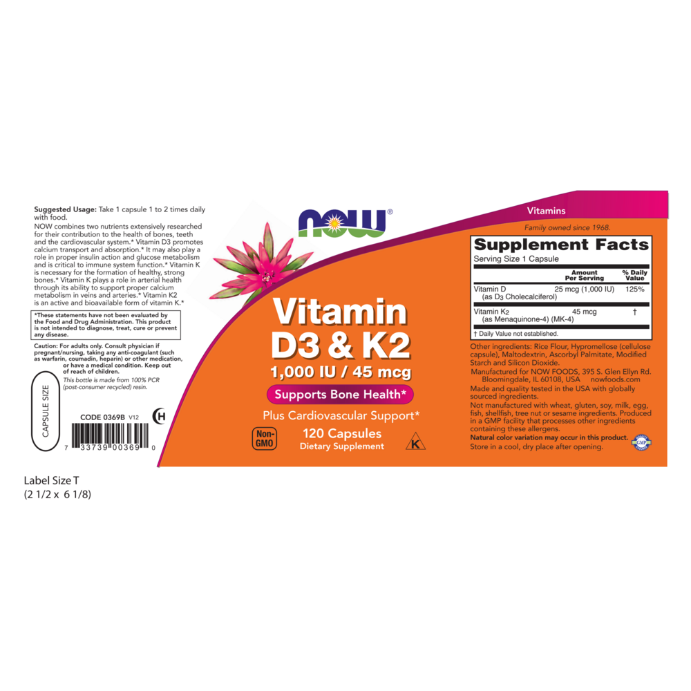 NOW Foods Vitamin D-3 & K-2 — view 2