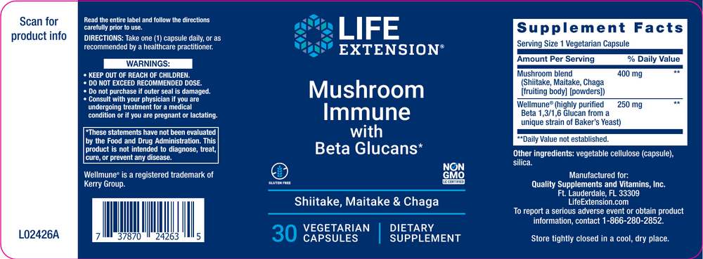 Life Extension Mushroom Immune with Beta Glucans — view 2