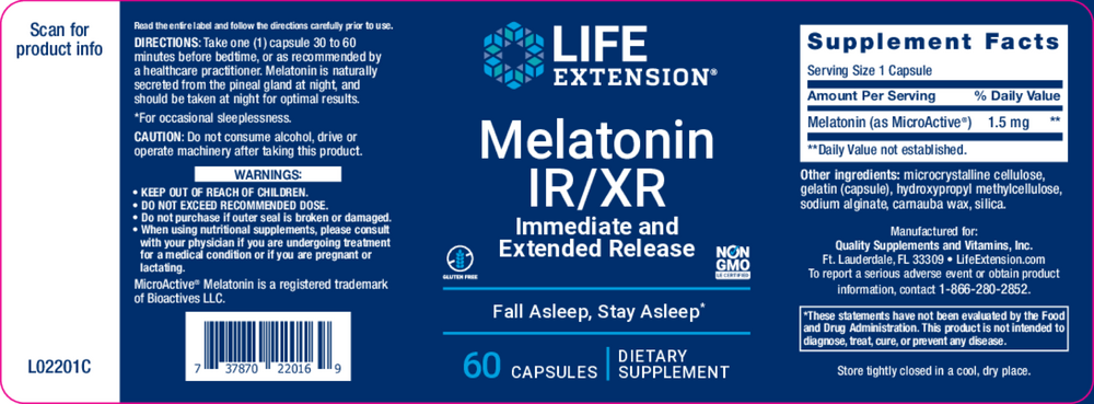 Life Extension Melatonin IR/XR 1.5mg — view 2