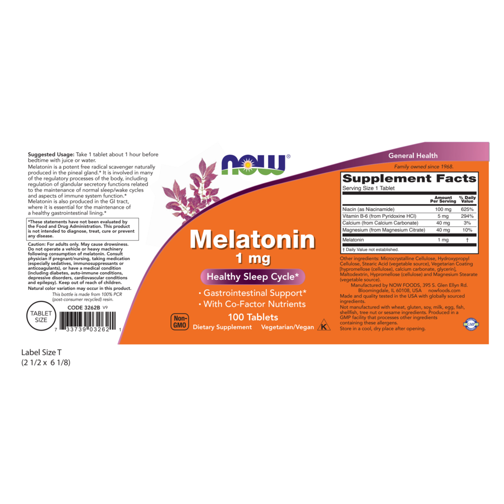 NOW Foods Melatonin 1mg — view 2