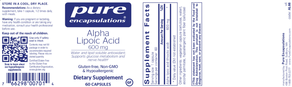 Pure Encapsulations Alpha Lipoic Acid 600mg — view 2