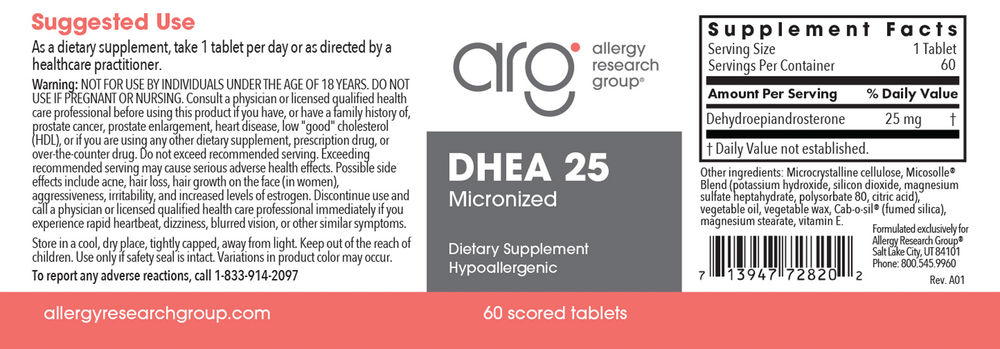 Allergy Research Group DHEA (micronized) 25 mg — view 2