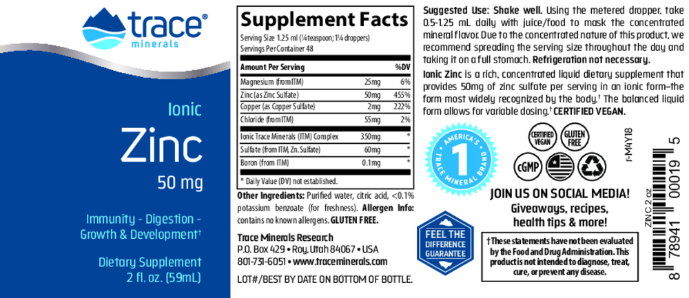 Trace Minerals Research Liquid Ionic Zinc 50mg — view 2