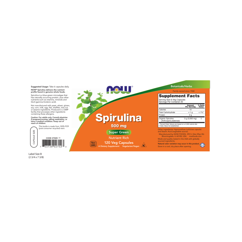 NOW Foods Spirulina 500mg — view 2