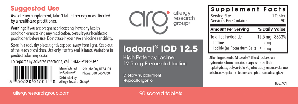 Allergy Research Group Iodoral 12.5 mg High Potency Iodine (Optimox® Iodoral® 12.5 mg) — view 2