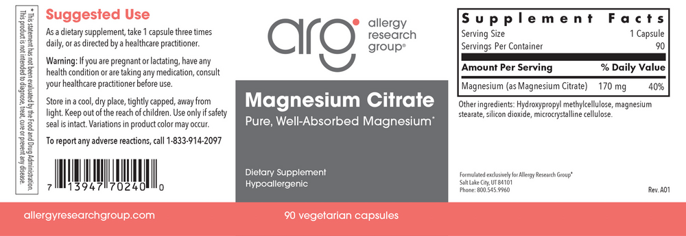 Allergy Research Group Magnesium Citrate — view 2