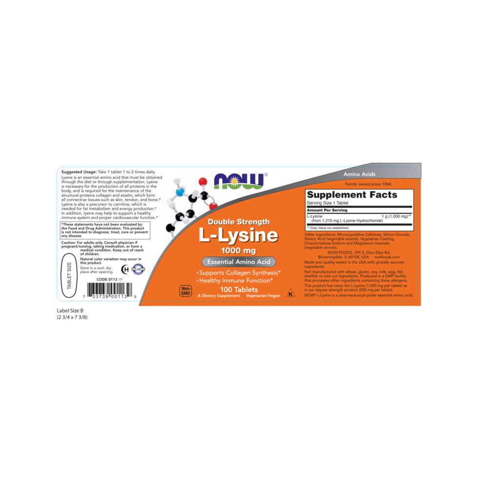 NOW Foods L-Lysine 1000mg — view 2