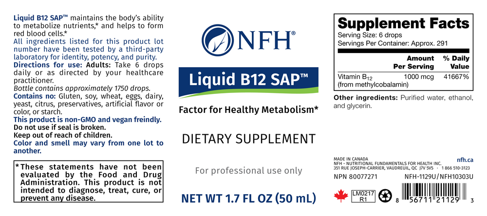 Nutritional Fundamentals for Health Liquid B12 SAP — view 2