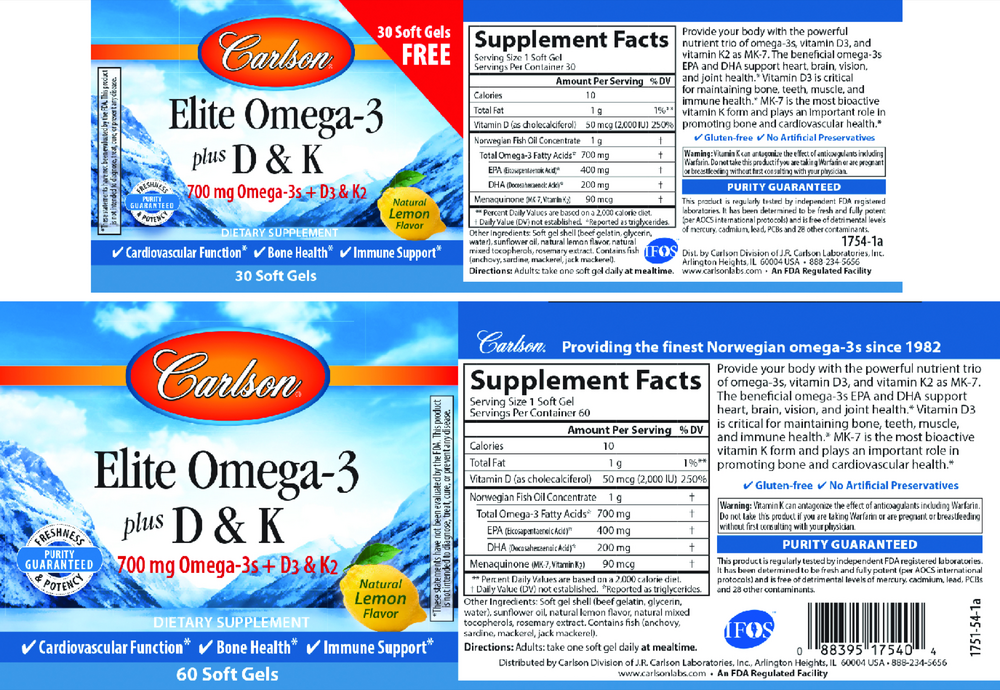 Carlson Labs Elite Omega 3 + D3 & K — view 2
