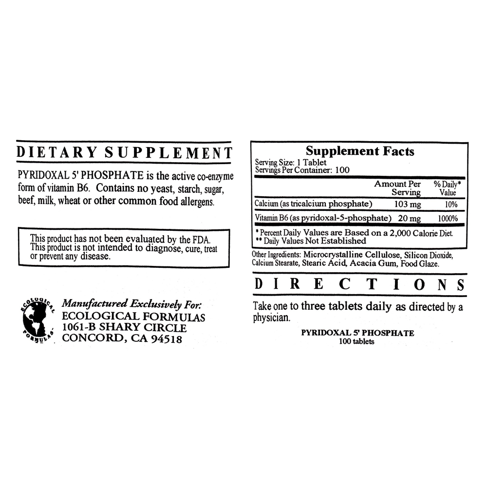 Ecological Formulas/Cardiovascular Research Pyridoxal 5' Phosphate — view 2