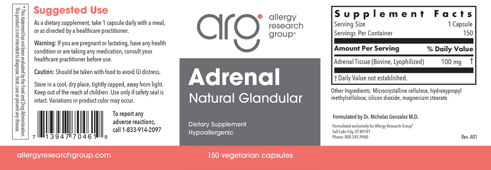 Allergy Research Group Adrenal Natural Glandular — view 2
