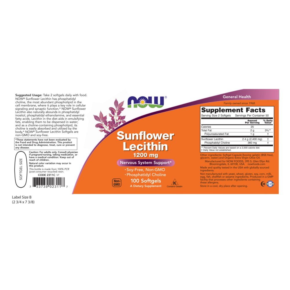 NOW Foods Sunflower Lecithin 1200mg — view 2