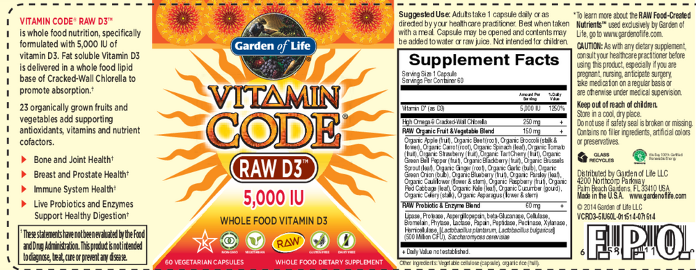 Garden of Life Vitamin Code RAW D3 5000 — view 2