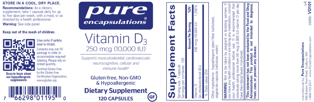 Pure Encapsulations Vitamin D3  250mcg (10,000IU) — view 2