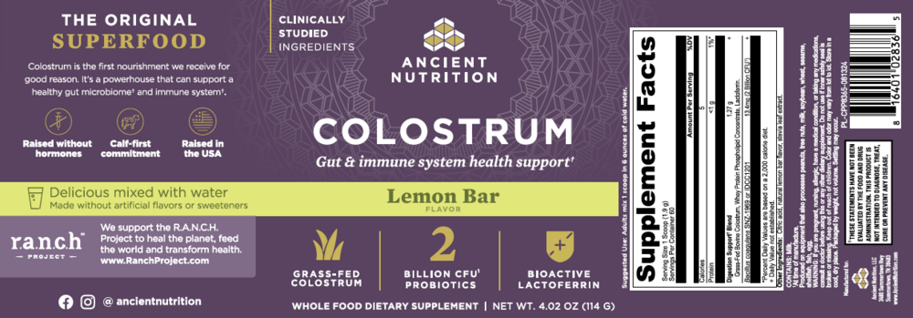 Ancient Nutrition Colostrum Powder Gut & Immune System Health, Lemon Bar Flavor — view 2