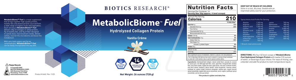 Biotics Research MetabolicBiome Fuel Hydrolyzed Collagen Protein, Vanilla — view 2