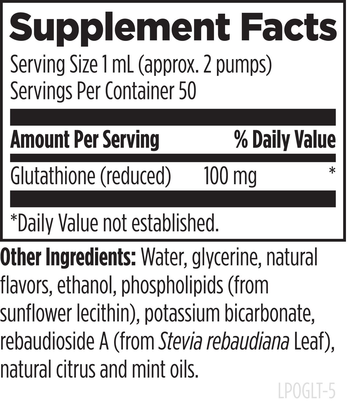 Liposomal Glutathione supplement facts image