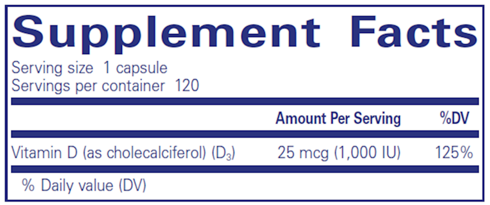 Pure Encapsulations Vitamin D3  25mcg (1,000IU) — view 3