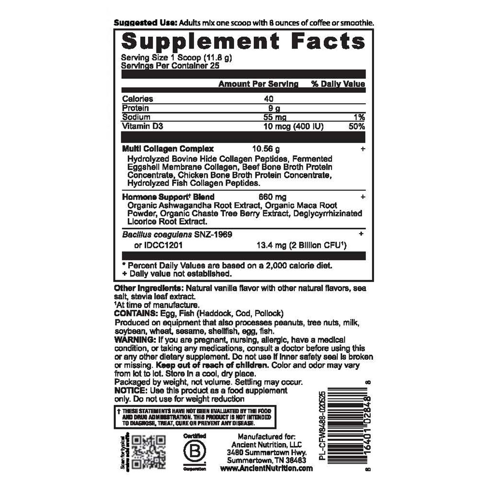Ancient Nutrition Hormone Balance + Collagen - Vanilla — view 3