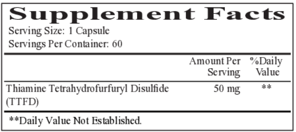 Ecological Formulas/Cardiovascular Research All Thiamine  (fat soluble B1 - TTFD, 50 mg capsule) — view 3