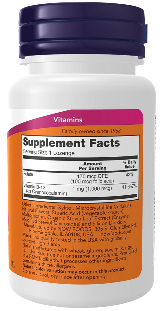 NOW Foods Vitamin B-12 (1000mcg) w/Folic Acid Chewable — view 3