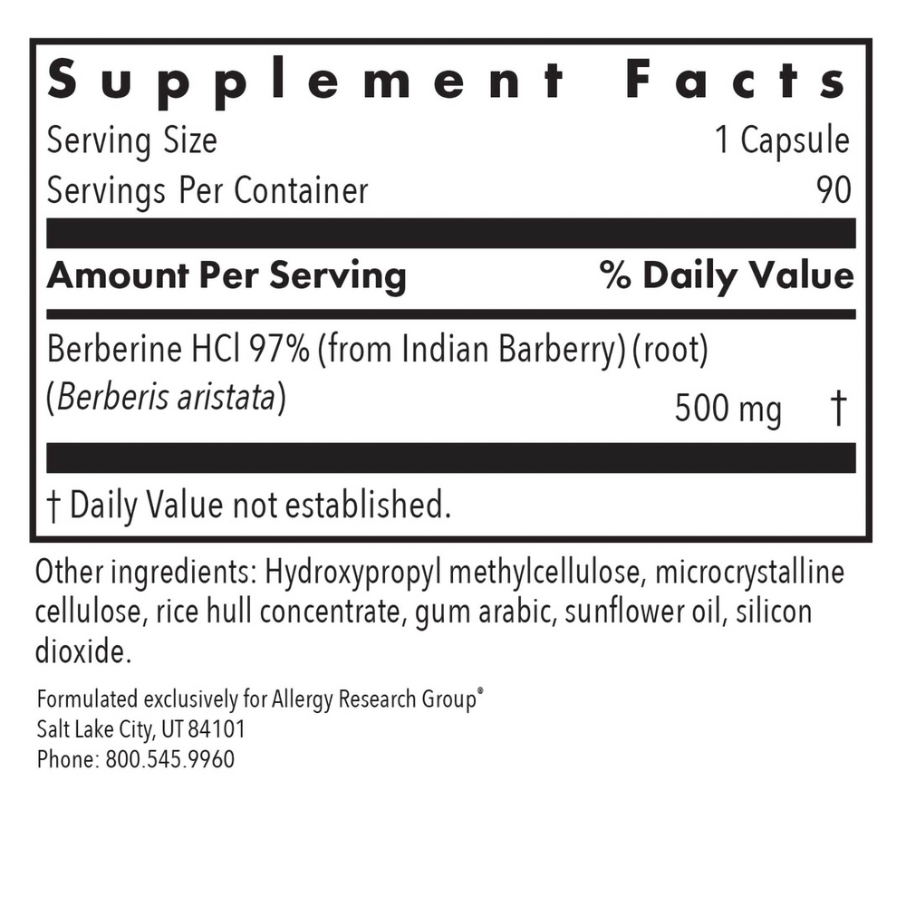 Allergy Research Group Berberine (Berberine HCl) 500 mg — view 3