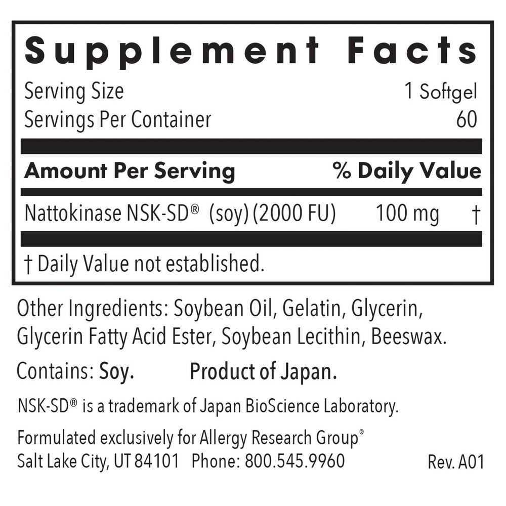 Allergy Research Group Nattokinase Circulatory Systemic Enzymes — view 3
