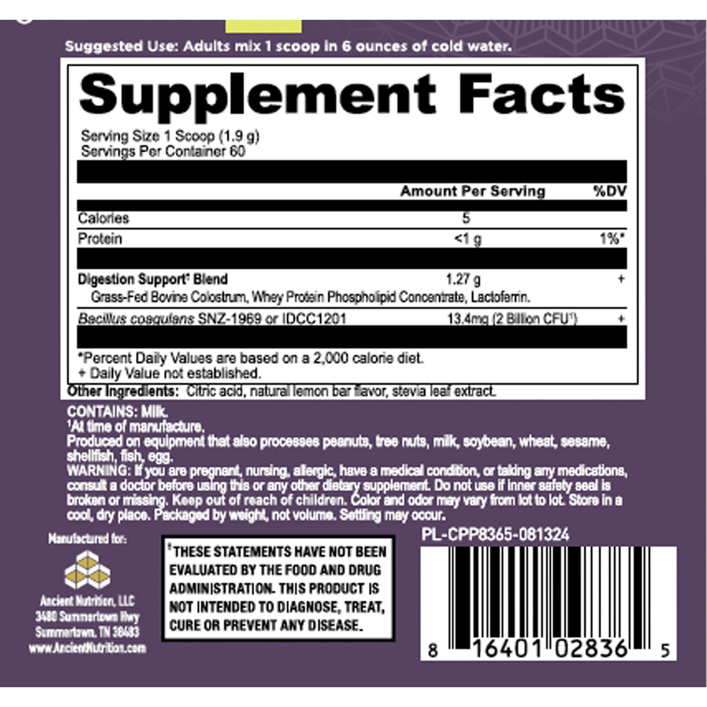 Ancient Nutrition Colostrum Powder Gut & Immune System Health, Lemon Bar Flavor — view 3