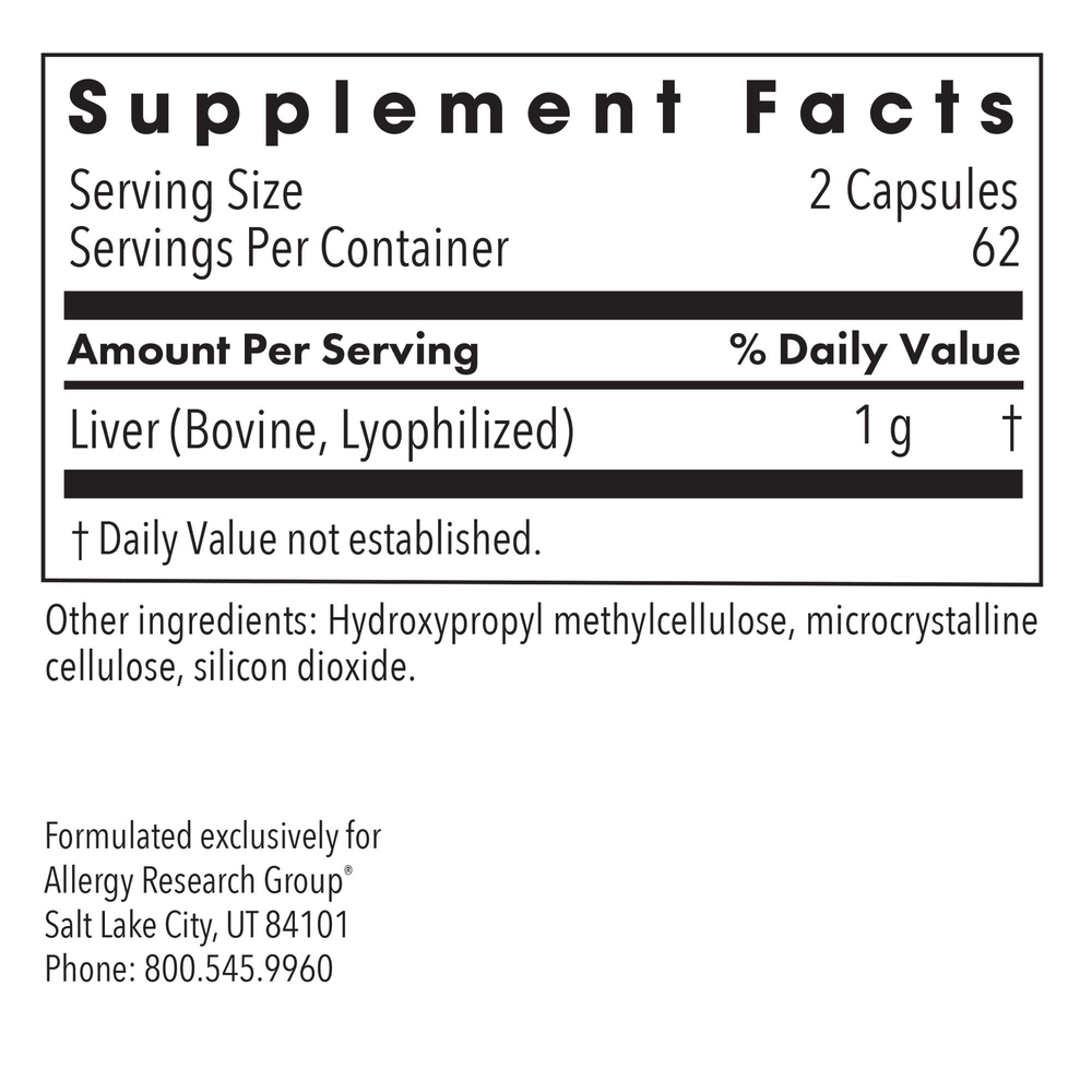 Allergy Research Group Liver Beef Natural Glandular — view 3