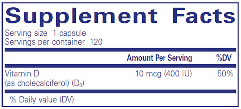 Pure Encapsulations Vitamin D3  10mcg (400IU) — view 3