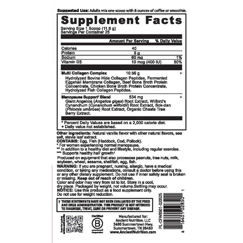 Ancient Nutrition Menopause Support + Collagen - Vanilla — view 3