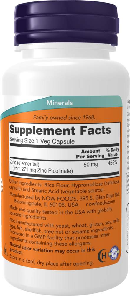 NOW Foods Zinc Picolinate 50mg — view 3